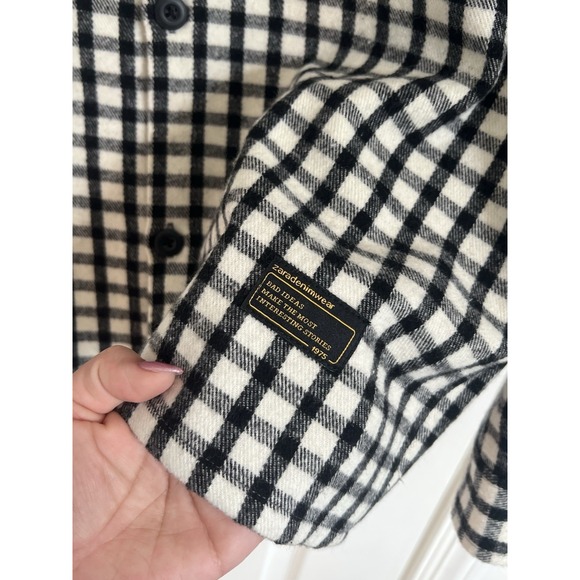 Zara Men's Flannel Shirt Jacket Size M Black White Gingham Button Up Over-shirt - Picture 7 of 10